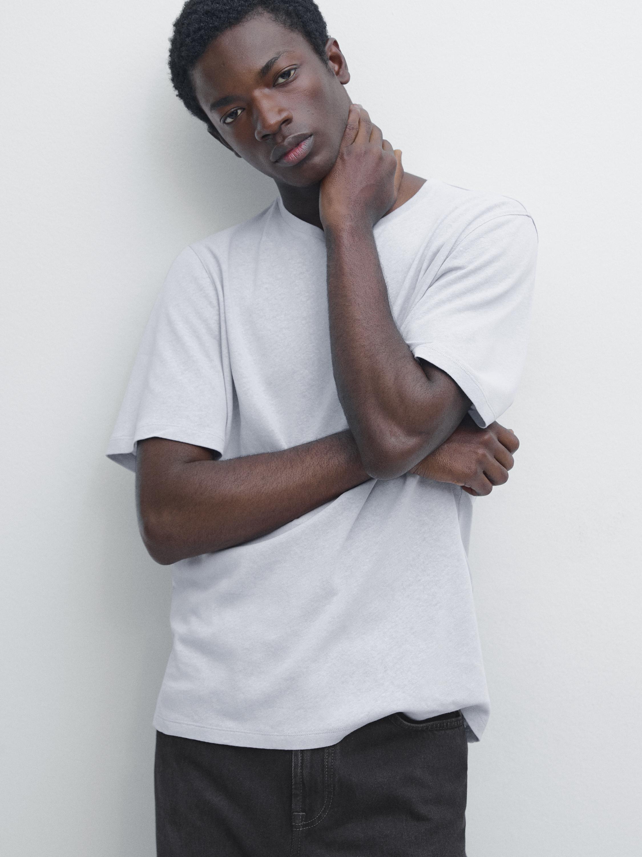 Short sleeve linen and cotton T-shirt
